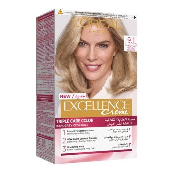 Loreal Excellence Creme Hair Color No (9.1) Very Light Ash Blonde Loreal Excellence Creme Hair Color No (9.1) Very Light Ash Blonde