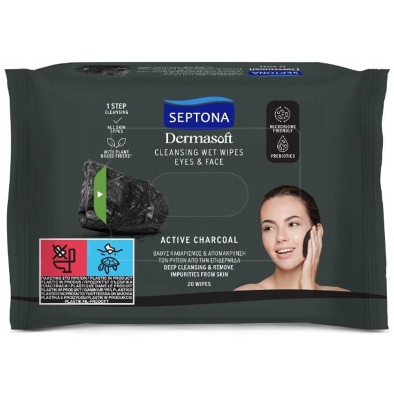 Septona Dermasoft Cleansing Make-up Removal Wipes With Active Carbon 20 Wipes Septona Dermasoft Cleansing Make-up Removal Wipes With Active Carbon 20 Wipes