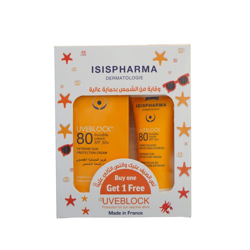 عرض إيسيس فارما يوڤ بلوك SPF 80 غير المرئي، احصل على واحد مجاناً عرض إيسيس فارما يوڤ بلوك SPF 80 غير المرئي، احصل على واحد مجاناً