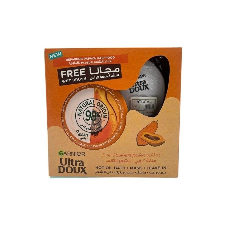 Garnier Ultra Doux Repairing Papaya Hair Food Mask 390ml + Wet Brush Free Garnier Ultra Doux Repairing Papaya Hair Food Mask 390ml + Wet Brush Free