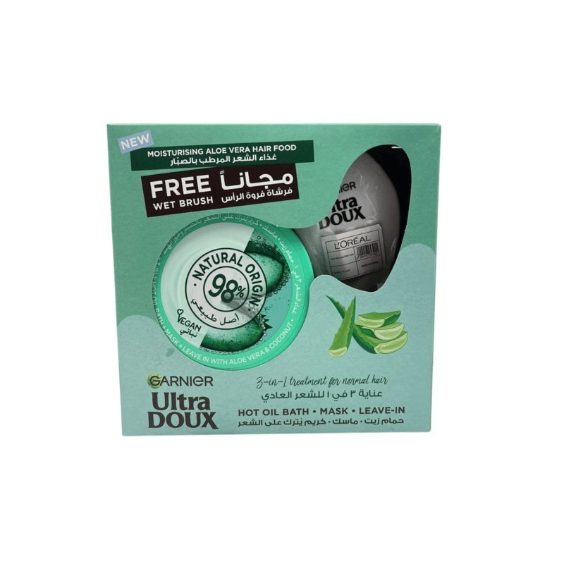 Garnier Ultra Doux Moisturizing Aloe Vera Hair Food Mask 390ml + Wet Brush Free Garnier Ultra Doux Moisturizing Aloe Vera Hair Food Mask 390ml + Wet Brush Free