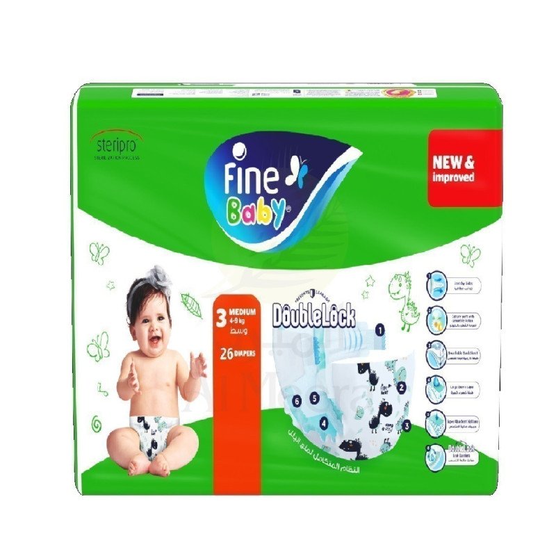 Fine Baby No (3) Medium 4-9Kg 26 Diapers Fine Baby No (3) Medium 4-9Kg 26 Diapers