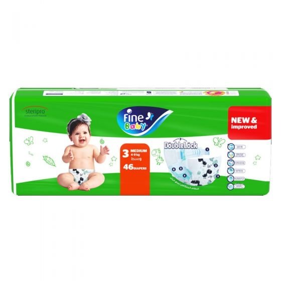 Fine Baby No (3) Medium 4-9 Kg 46 Diapers Fine Baby No (3) Medium 4-9 Kg 46 Diapers