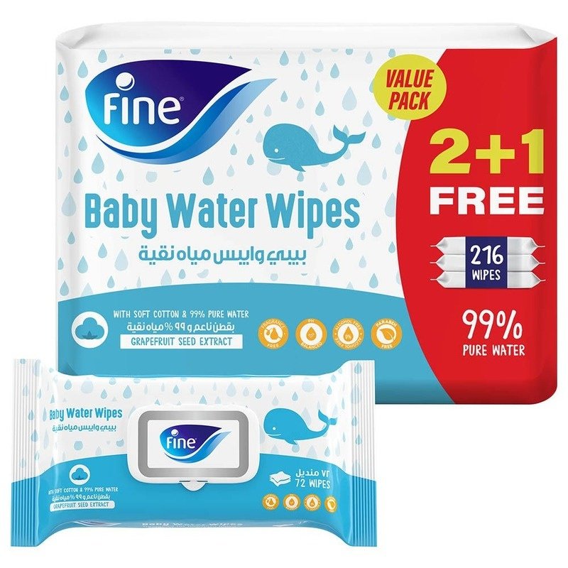 Fine Baby Water Wipes 72 Wipes 2+1 Free Offer Fine Baby Water Wipes 72 Wipes 2+1 Free Offer