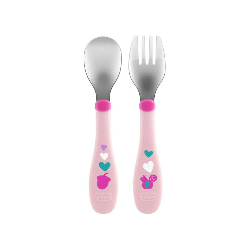 Chicco Metal Cutlery 18m+ Pink Girl Chicco Metal Cutlery 18m+ Pink Girl