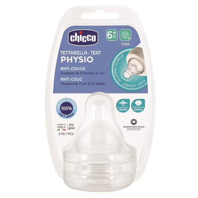 Chicco Physio Teat Anti-Colic 6m+ Food Flow Silicone Nipple 2Pcs Chicco Physio Teat Anti-Colic 6m+ Food Flow Silicone Nipple 2Pcs
