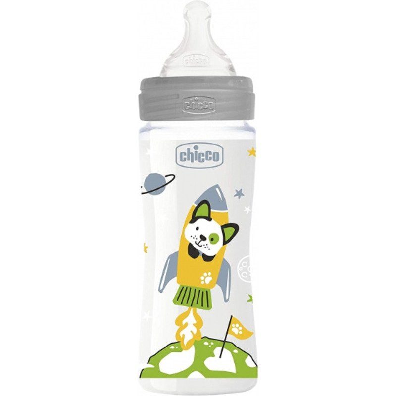 Chicco Well Being Feeding Bottle Colors 4m+ Fast Flow Grey 330 ml Chicco Well Being Feeding Bottle Colors 4m+ Fast Flow Grey 330 ml