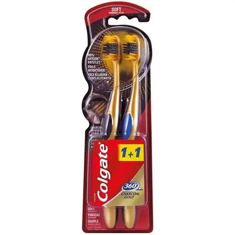 Colgate 360 Gold Charcoal Soft Toothbrush 2 Value Pack