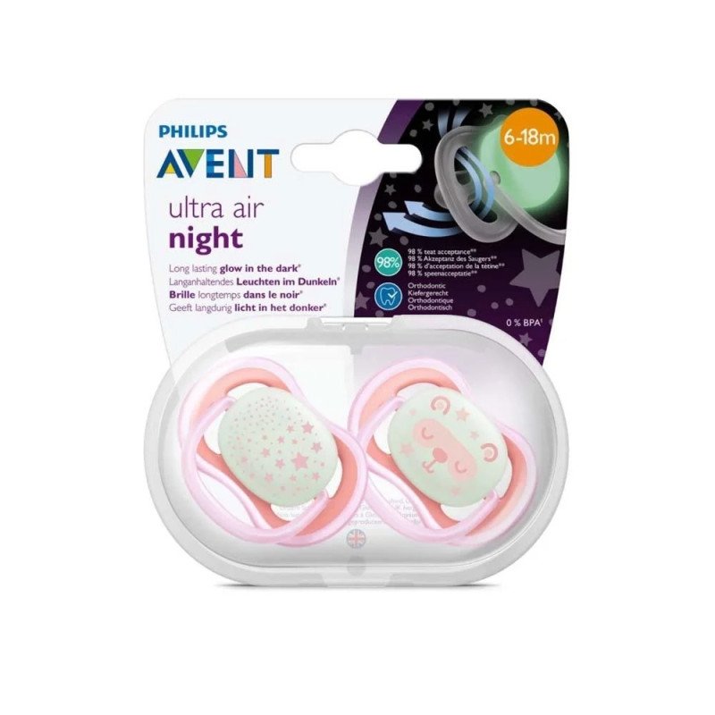 Philips Avent Ultra Air Night Soother 6-18m 2 Pcs ( Pink ) Philips Avent Ultra Air Night Soother 6-18m 2 Pcs ( Pink )