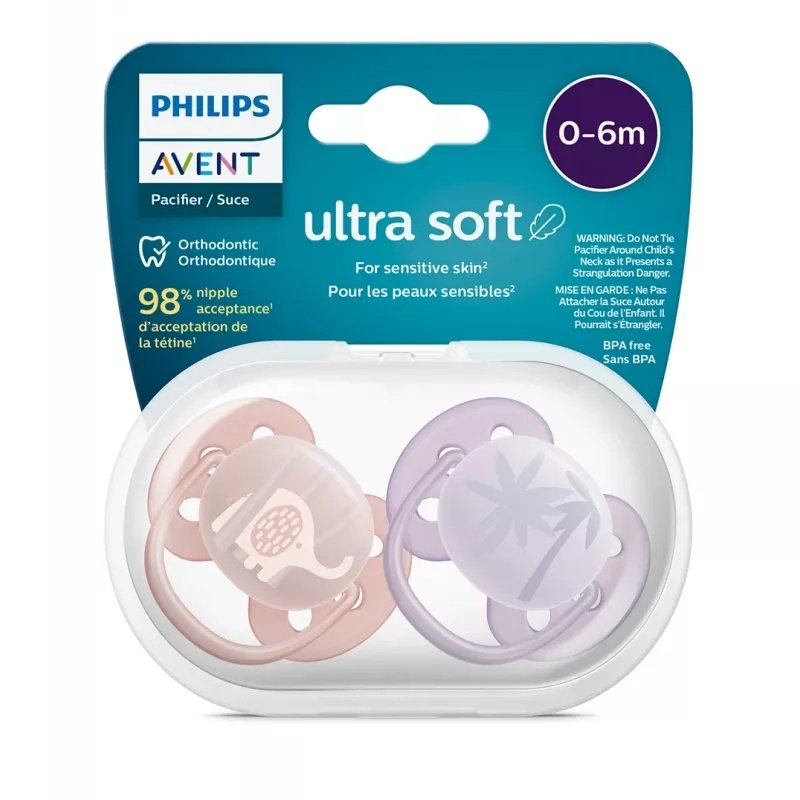 Philips Avent Ultra Soft Soother 0-6m 2 Pcs ( Pink-Purple ) Philips Avent Ultra Soft Soother 0-6m 2 Pcs ( Pink-Purple )