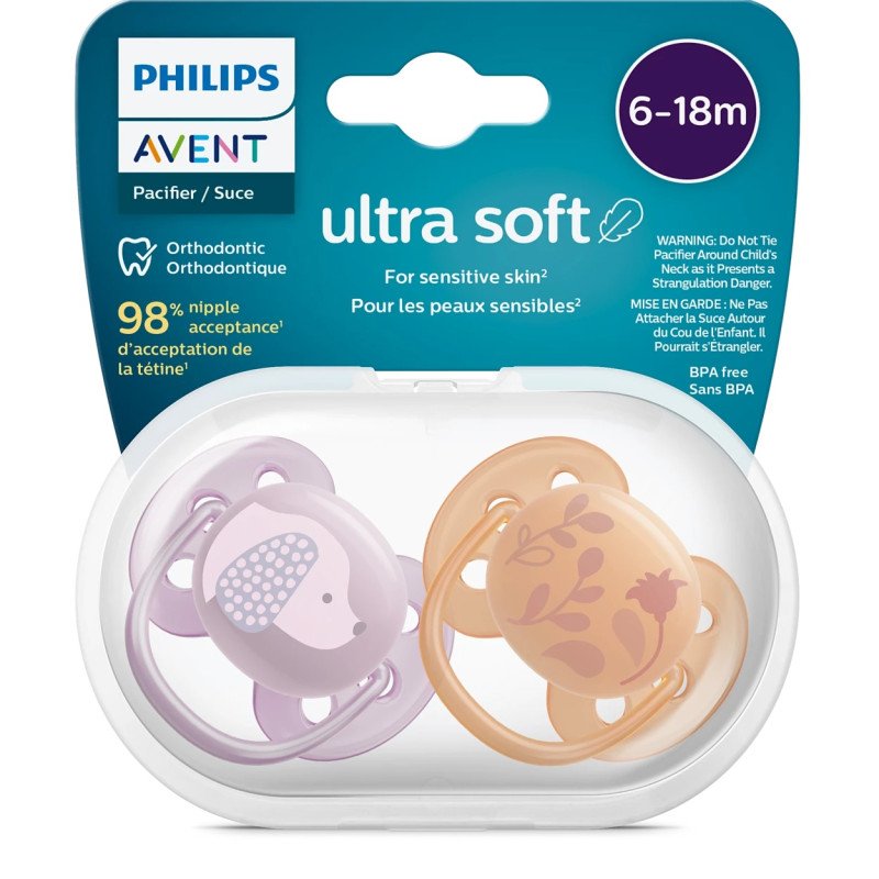Philips Avent Ultra Soft Soother 6-18m 2 Pcs ( Purple-Orange )