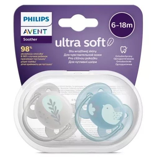 Philips Avent Ultra Soft Soother 0-6m 2 Pcs ( Gray-Blue )