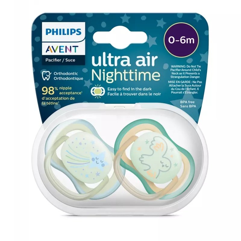 Philips Avent Ultra Air Nighttime Soother 0-6m 2 Pcs ( Blue-Green ) Philips Avent Ultra Air Nighttime Soother 0-6m 2 Pcs ( Blue-Green )