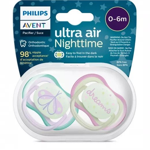 Philips Avent Ultra Air Nighttime Soother 0-6m 2 Pcs ( Light Purple ) Philips Avent Ultra Air Nighttime Soother 0-6m 2 Pcs ( Light Purple )